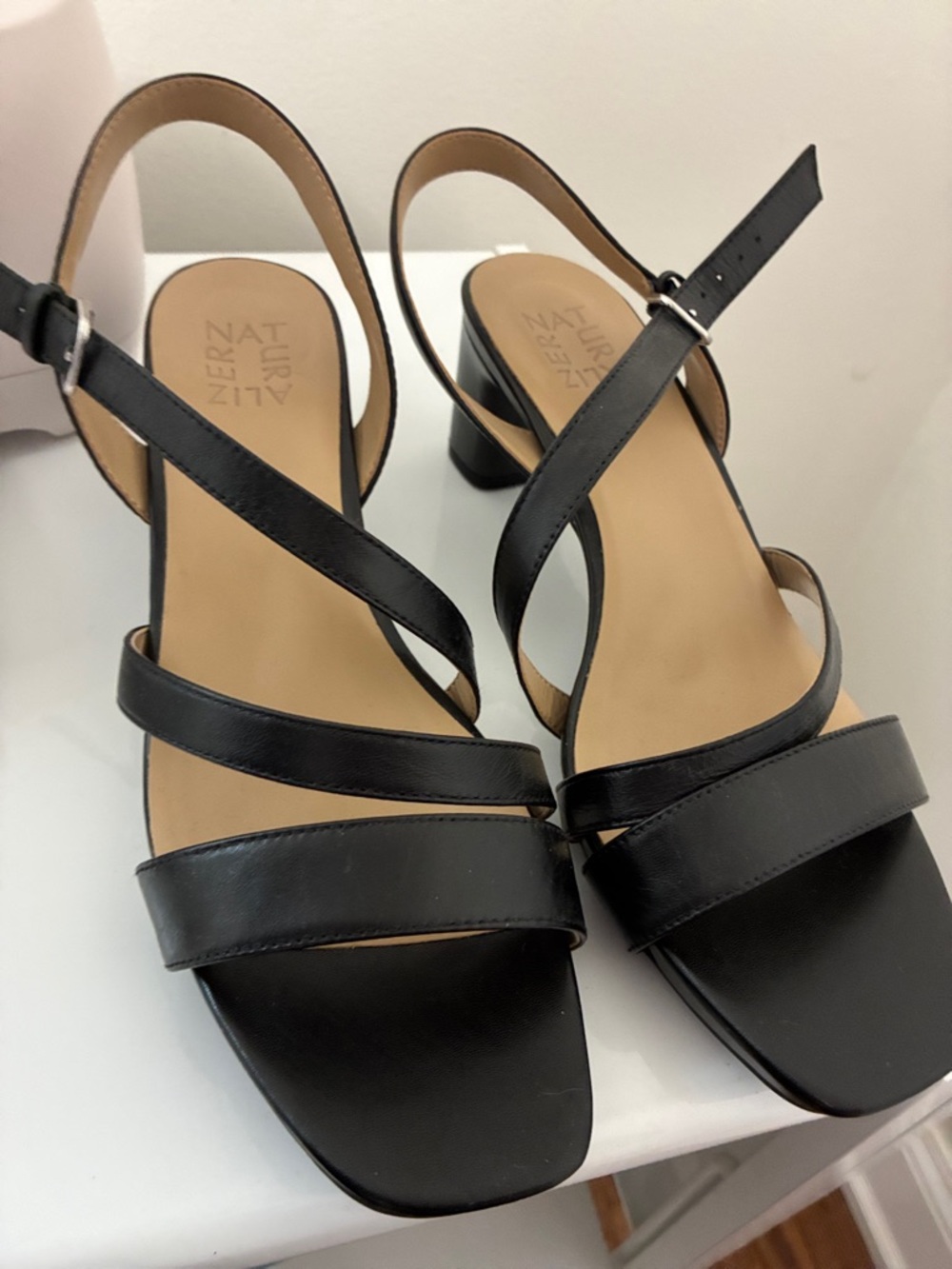 Naturalizer Black Strappy Heel Sandals with Block Heel